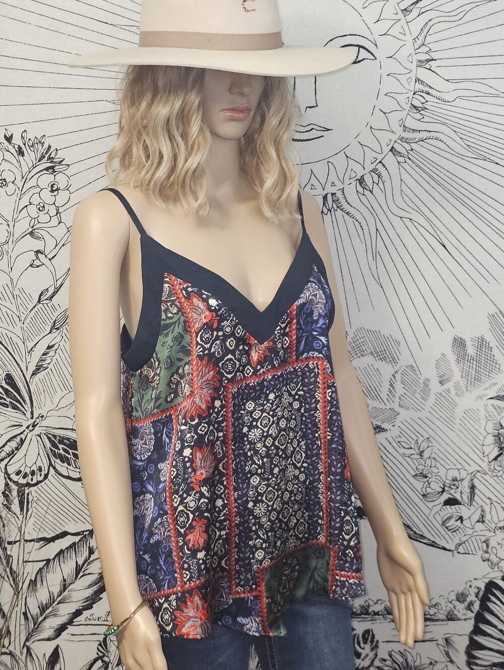 Zara Satin Spaghetti Strap Cami Sz Med Blue Floral